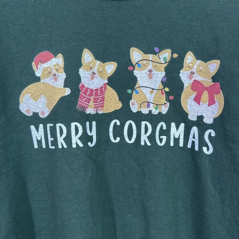 Gildan Green Merry Corgmas holiday ugly sweater plus size 2XL